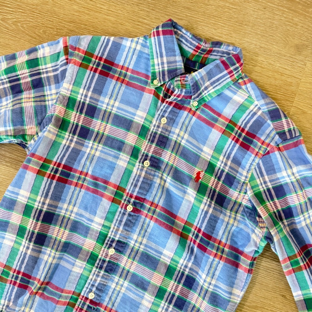 Ralph Lauren Button Down Shirt Mens Small Blue Plaid Long Sleeve Pony Logo